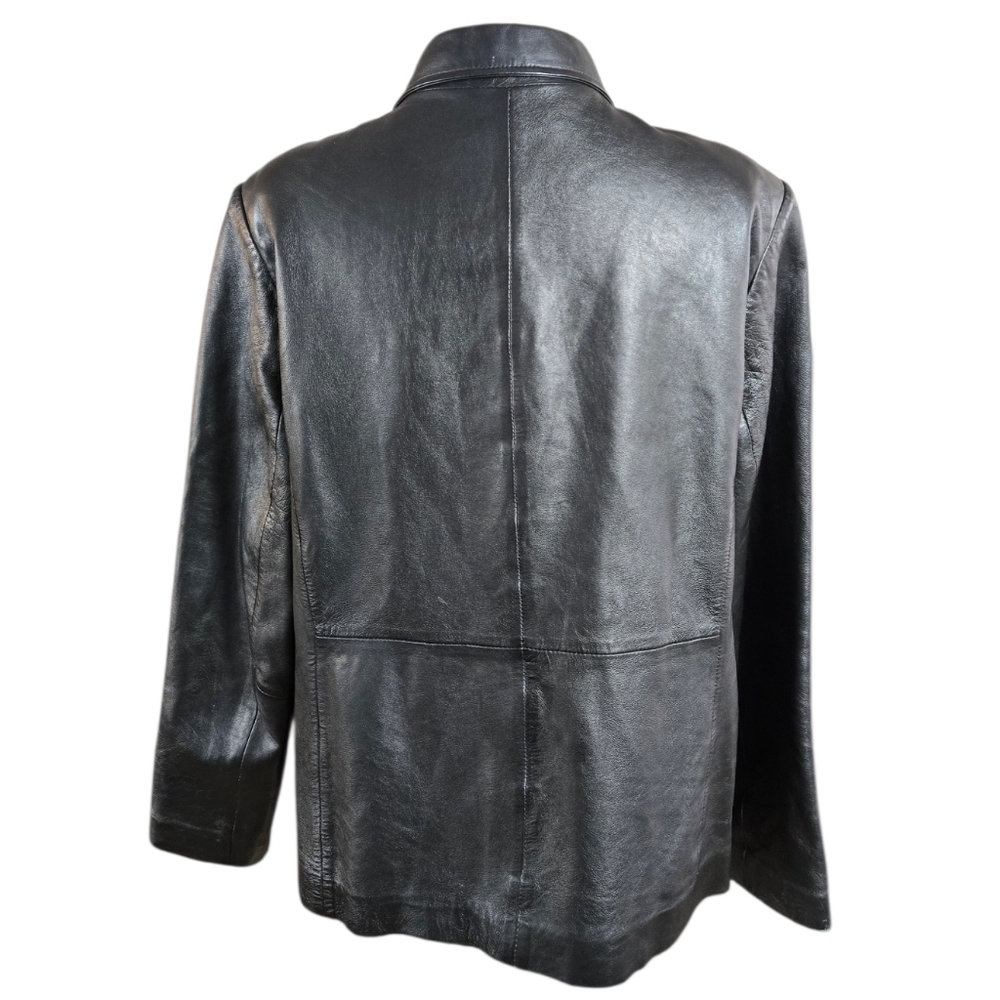 Amanda Smith Vintage Black Leather Collared Jacket Plus Size - Picture 5 of 10